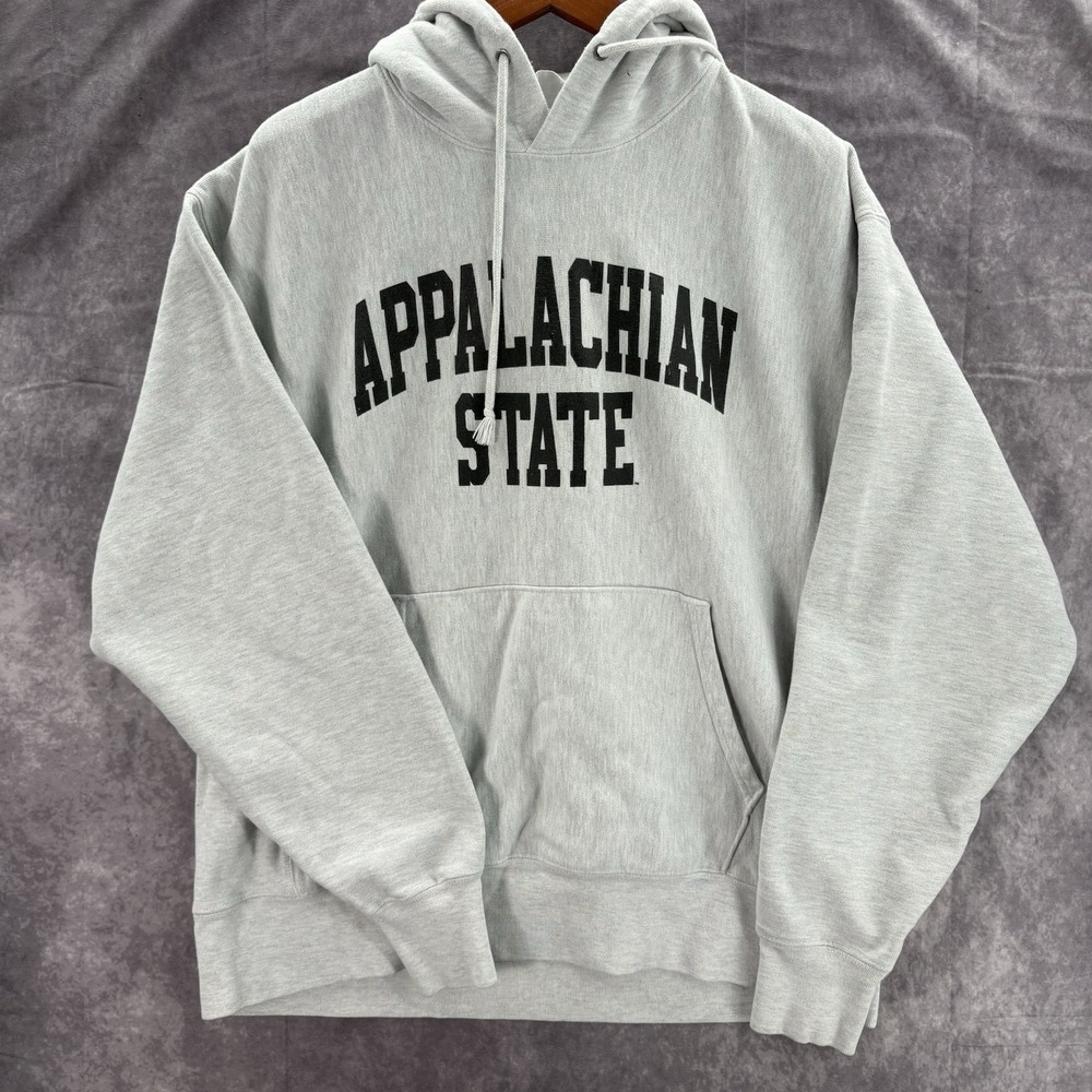 Champion Light Gray Appalachian State Hoodie with Black Print